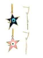 El Regalo 2 Pairs Evil Eye Hypoallergenic Dangle Heart, Star, Rainbow Studs/Hook Earrings - Handcrafted Golden Enamel Evil Eye Earrings for Girls & Women (Option- 6)