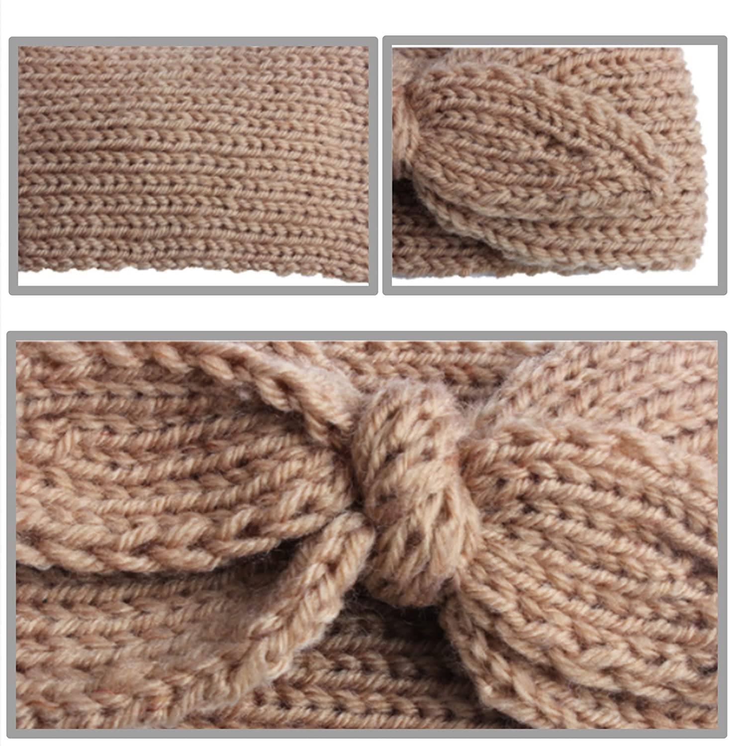 El Regalo 2 PCs Turban Wool Headband - Warm Rabbit Knot Hair Band, Knit Head Wrap for Baby Girls Newborns and Toddlers (Beige & White)