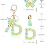 El Regalo Personalized Name Initials Butterfly Charm Keychain - Name Letters Keyring with Green Butterfly & Stars Filled Resin & Tassel Pendant, Purse, Bag, Backpack Accessory (Letter D)
