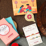 El Regalo 2PCs Cute Kids Evil Eye Car, Rainbow Bracelet Rakhi Combo Sets- Fancy Kids Rakhi for Brother/Sister with Roli Chwal, Rakhi Message Card in Rakhi Box for Babies/Toddlers/Kids/Teens