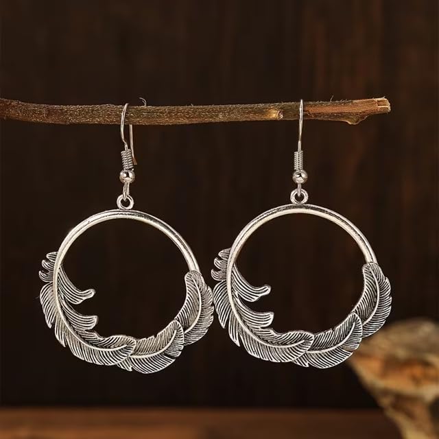 El Regalo Bohemian Oxidised Silver Earrings for Women | Vintage Tribal Hoop & Geometric Drop Earrings | Boho Statement Dangle Earrings for Girls | Indo Western Fashion Jewellery (Style-2)