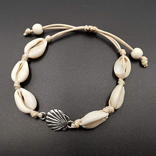El Regalo Bohemian pattern Cowrie Beads Adjustable Anklet Bracelets for Girls & Women (Cream with a Charm)