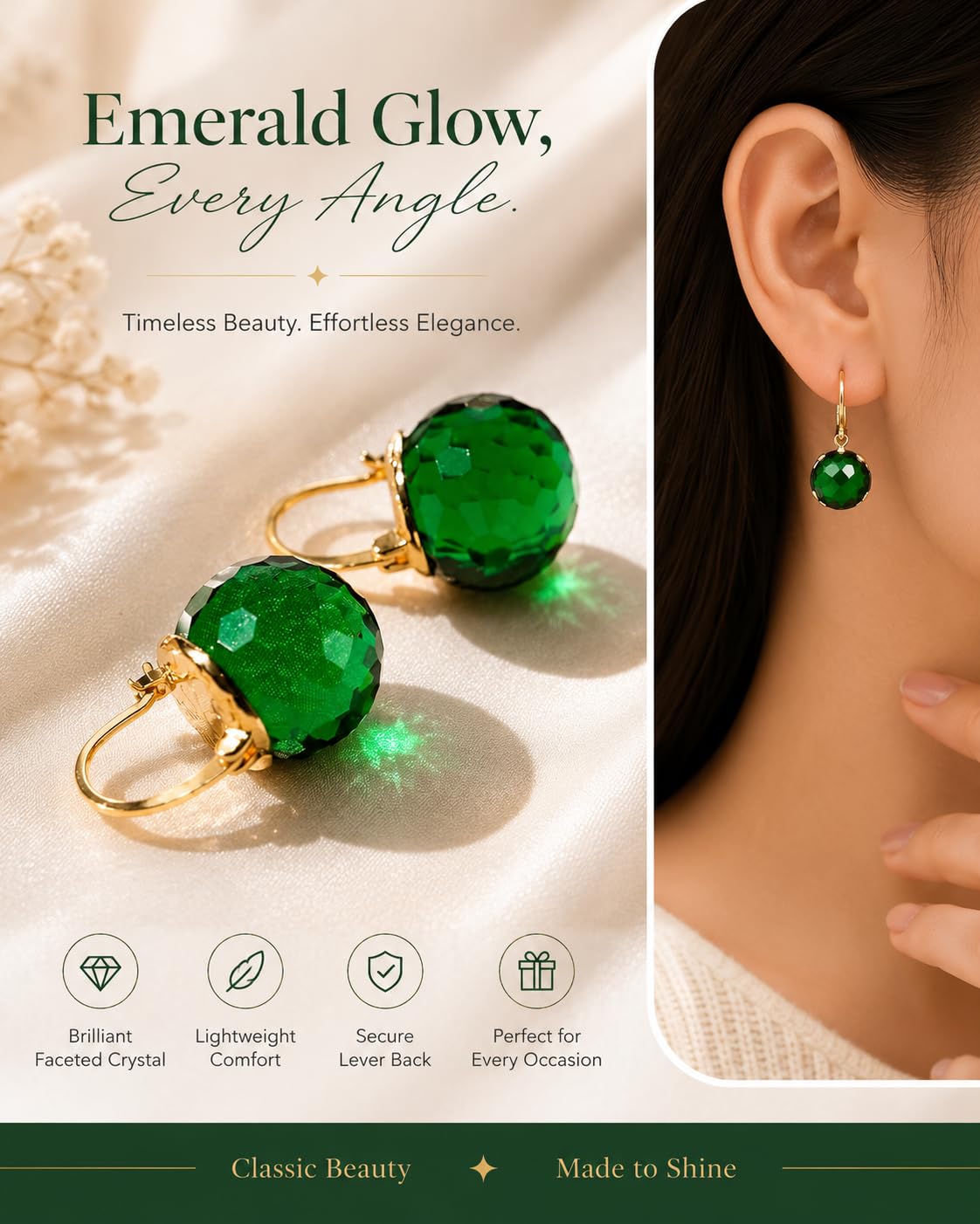 El Regalo Elegant & Graceful Aquamarine Austrian Crystal Earrings for Girls & Women- Sparkly Austrian Crystal Disco Ball Earrings (Dazzling Green)