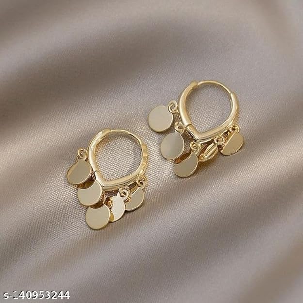 El Regalo Western Golden Coin Pendant Hoop Earrings - Classic Hoops with Light Disc Charms - Elegant and Versatile Jewelry for Women - Luxurious and Sophisticated Design