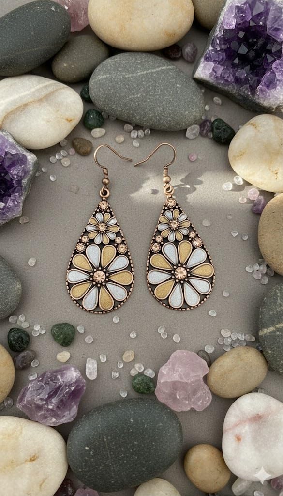 El Regalo Classy Floral Bohemian Teardrop Earrings for Women & Girls - Vintage Oxidized Style Boho Dangle Earrings | Ethnic Indian & Western Jewellery (Style-2)