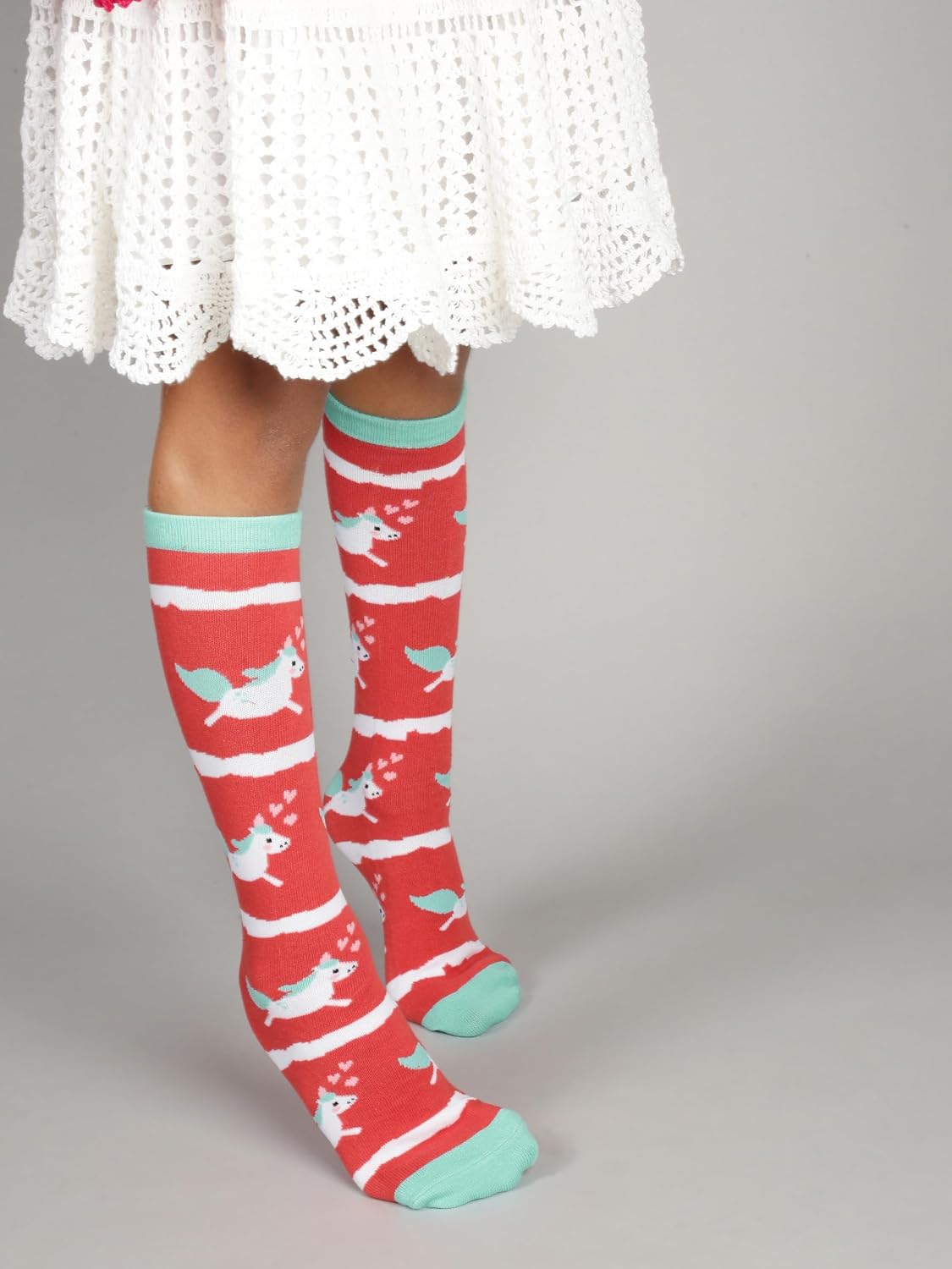 El Regalo 1 Pair Cute & Soft Fun Cartoon Animal Printed Funky Socks for Kids/Cute Animal Cartoon Print Lovely Combed Cotton High Knee Socks (3-8 Years) (Red Unicorn)