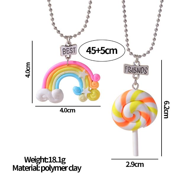 El Regalo 2 PCs Cute Best Friend BFF Colorful Chain Necklaces Set for Kids/Girls/Besties/Soul Sisters- Rainbow, Ice-Cream, Unicorn, Baloon, Candy Charms Pendant Necklaces Set for 2 (Option-4)