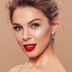 El Regalo Square Princess Cut Cubic Zirconia Dangle Earrings for Women & Girls | Elegant Drop Earrings in Black & Royal Blue Sapphire | 925 Silver Plated CZ Statement Earrings (Royal Blue Sapphire)