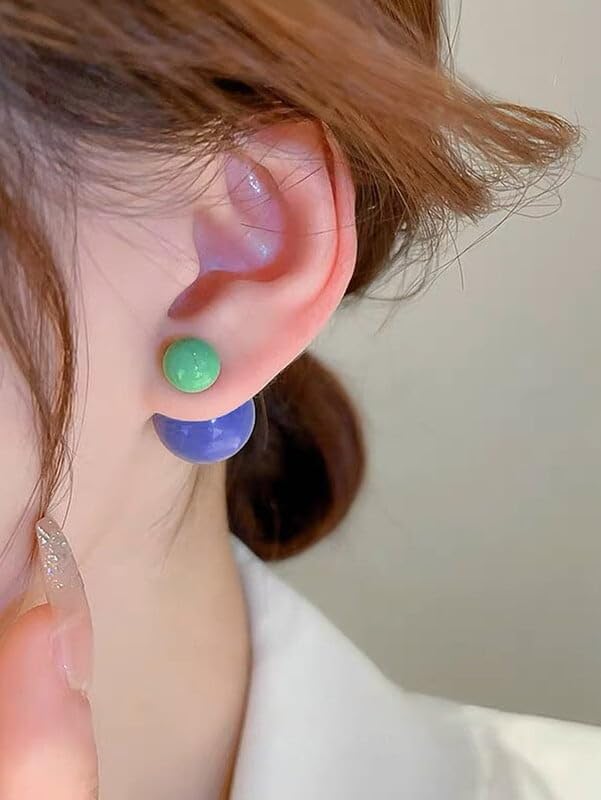 El Regalo 1 Pair Candy Colors 2 Way Beads Earrings- Front-Back Color Clossy Beads Contemporary Earrings for Girls & Women (Pastel Blue)