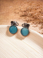 El Regalo 1Pair Oxidized German Silver Ganesha Elephant Stone Stud Earrings- Handcrafted Unique Earrings with Color Stone Options (Light Blue)