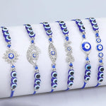 El Regalo 6PCs Cute CZ Evil Eyes Braided Bracelet Set for Women, Men, Girls, boys - Crystal Love Blue Evil Eyes Braclets