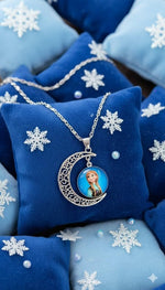 El Regalo Princess Crescent Moon Pendant Necklace for Girls- Enchanted Fairytale Character Jewelry with Filigree Detail, Silver-Tone Chain, Perfect Birthday Return Gift or Party for Toddlers and Kids (Style-3)