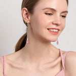 El Regalo Long Opal Liner Droplet Chain Dangle Threader Hook Earrings for Women - Silver Plated, Minimalist Tassel Design, Elegant Earrings (Light Pink)