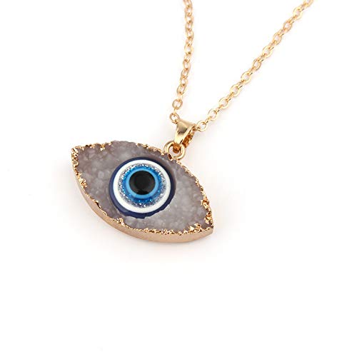 El Regalo Evil Eye Druzy Evil Eye Modern Pendant Necklace for Girls & Women (White)