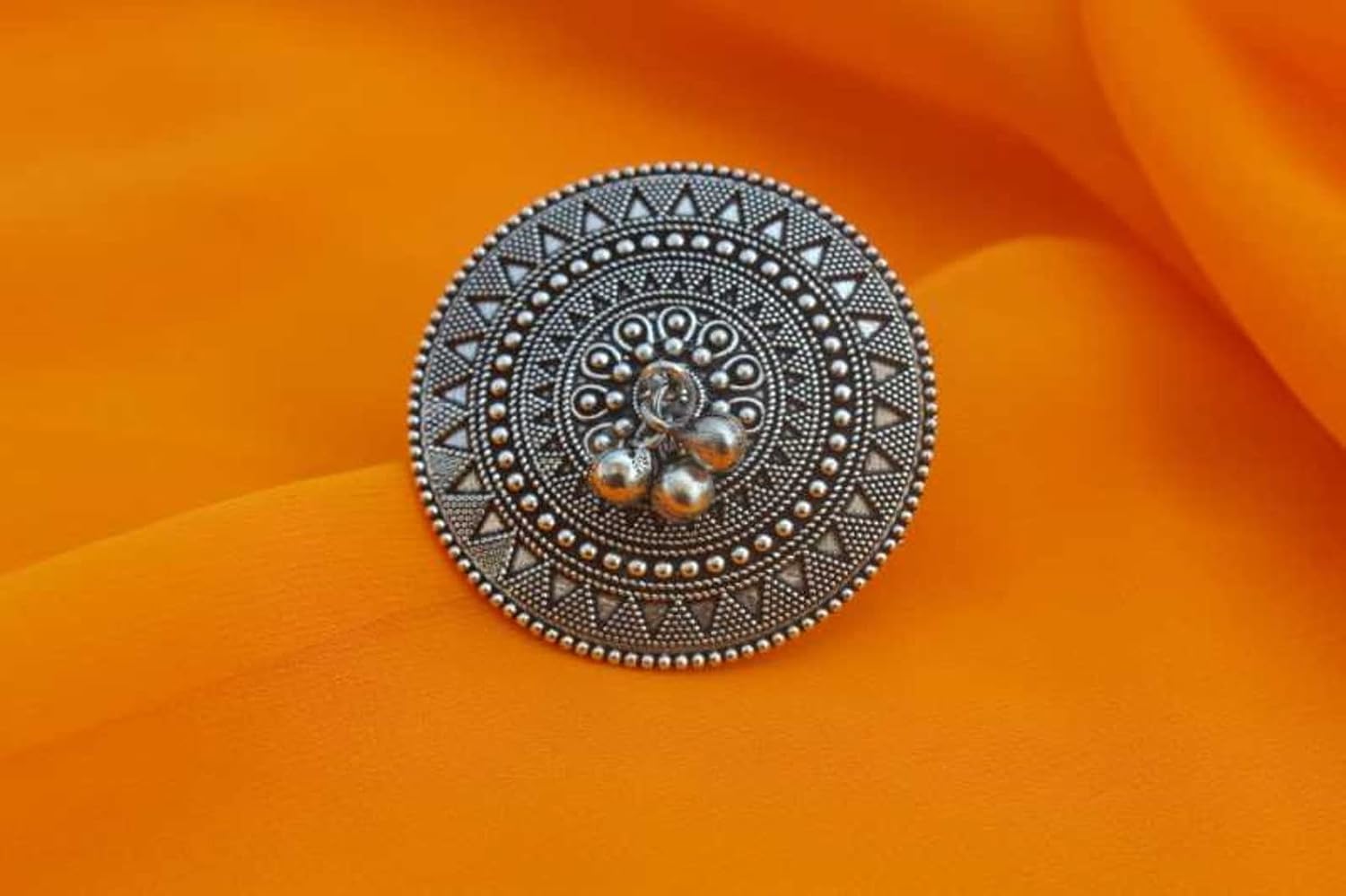 El Regalo Big Oxidized German Silver Ghungroo Adjustable cocktail Finger Ring for Girls & Women