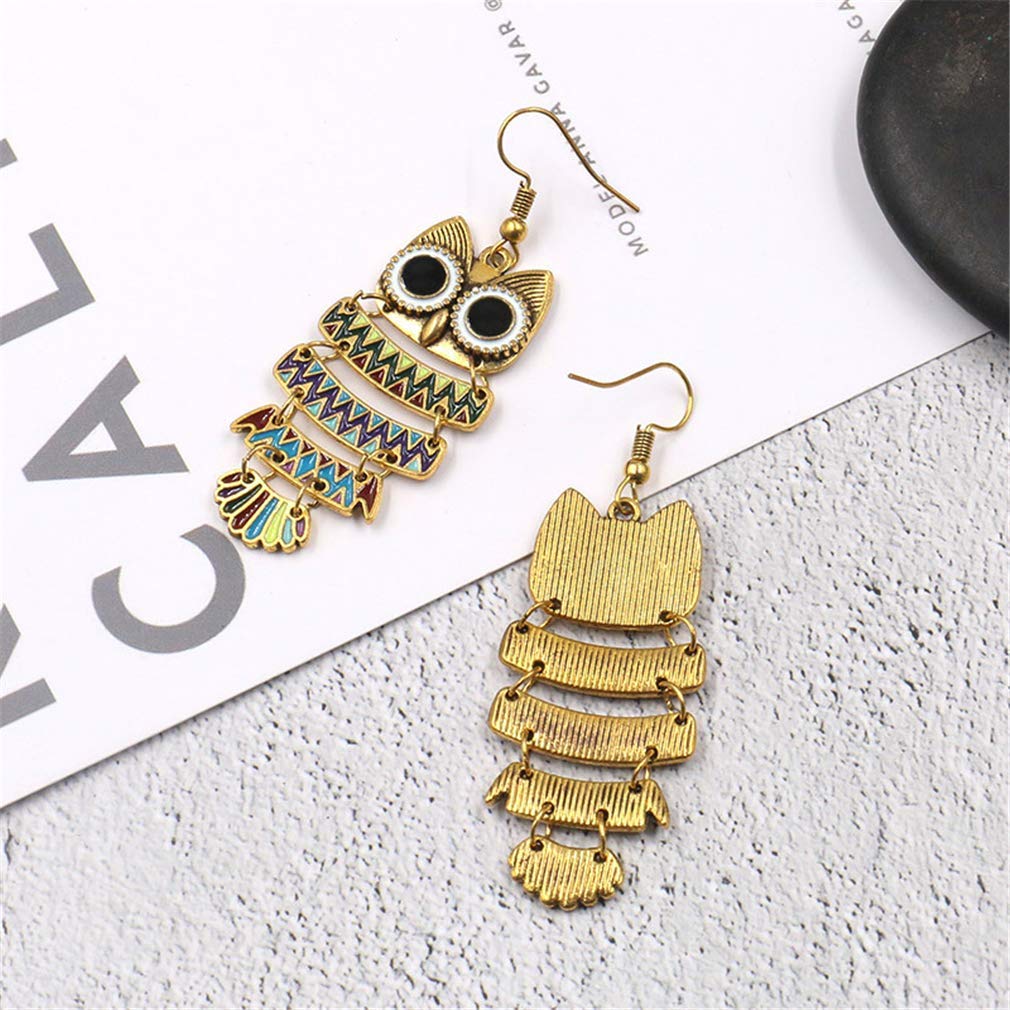 El Regalo Enamel Owl Bird Earrings Cute Animal Themed Bird Dangle Earrings | Owl Multi Layered Danglers for Girls & Women
