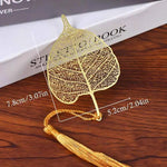 El Regalo Exquisite Metal Leaf Bookmark with Tassel - Gold Plated Hollow Leaves Brass Bookmarks for Students, Book Lovers, Writers, Teachers (Golden Peepal Leaf)