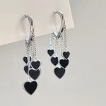 El Regalo Love Hearts Tassel Hoop Earrings for Women/Girls- Heart Huggie Hoop Chains Earrings (Silver)