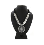 El Regalo Oxidized/German Silver Durga Ma Pendant Thread Necklace with Ghungru | Temple Jewelry/Navratra Pooja Jewelry? Garbha Jewelry (Black)