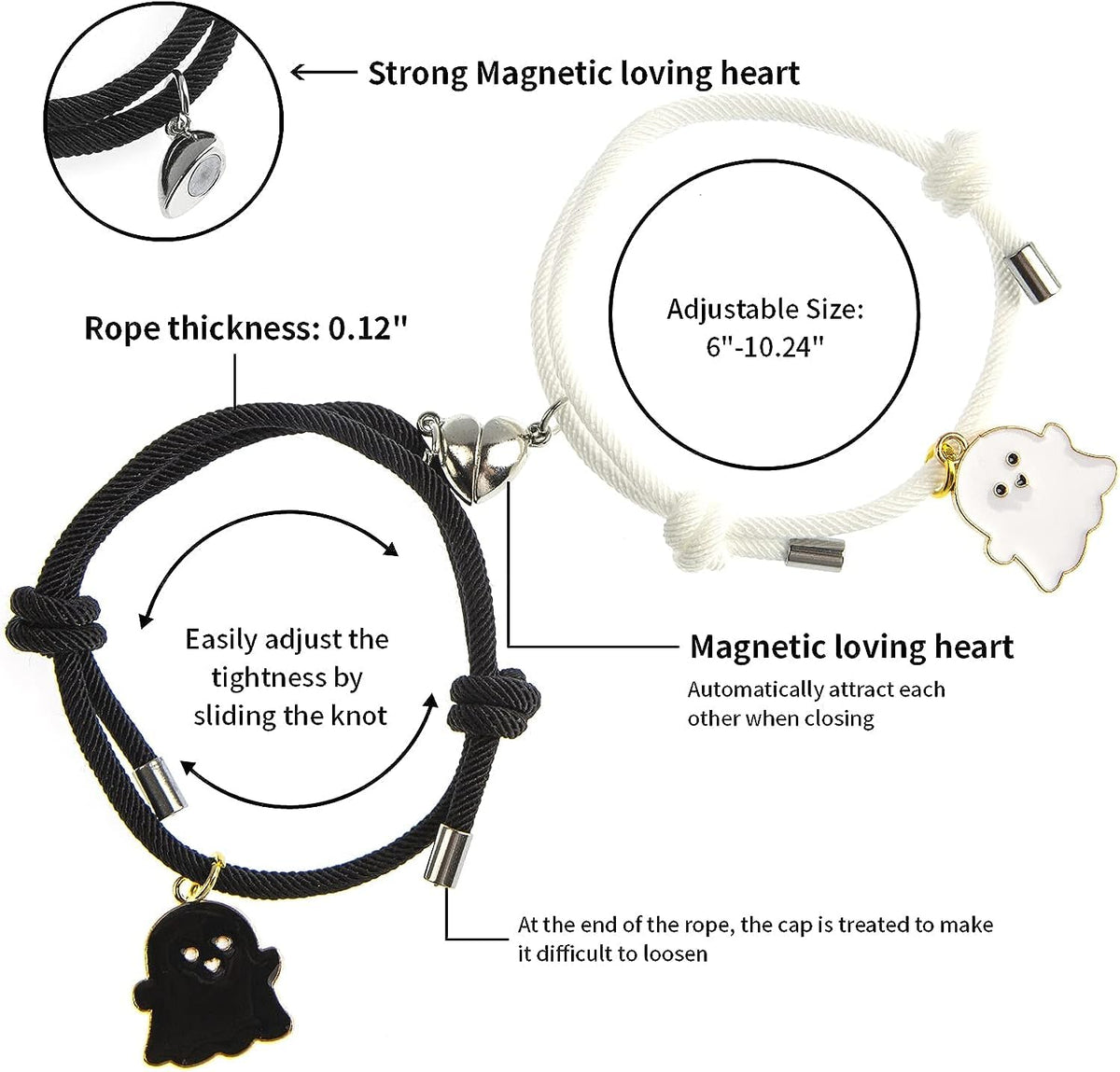 El Regalo 2 Pcs Quirky Ghost Pendant Bracelets Set, Lovely Ghost Enamel Charm Unisex Bracelets for Girls, Boys, Men, Women Friendship BFF Jewelry (Option-1)
