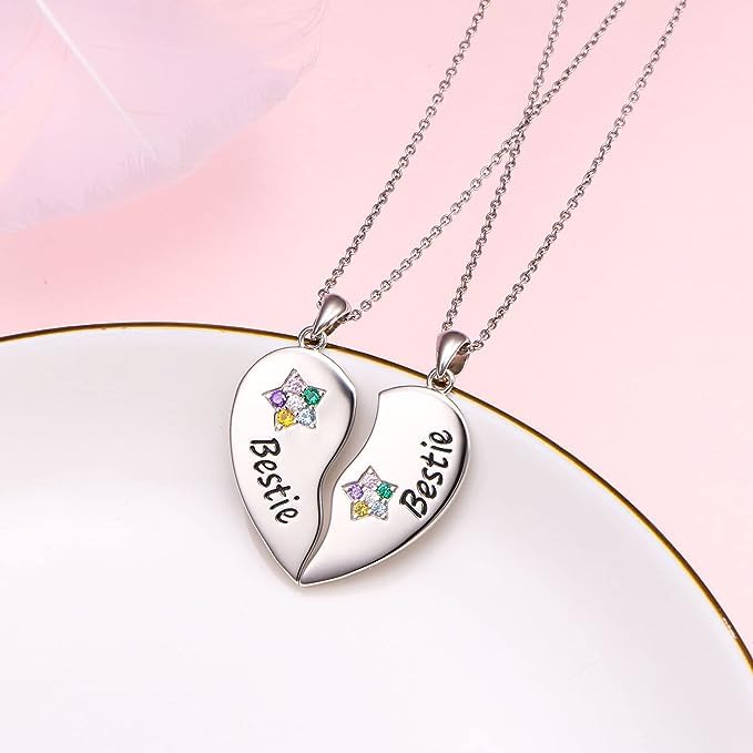 El Regalo 2 Pcs Best Friends Stones Stars Heart Matching Bestie Pendant Necklaces For Bff/Soul Sisters/Best Friends For Girls (Non Magnetic)