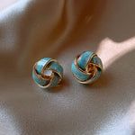 El Regalo Fashion Statement Pastel Blue Enamel Knot Earrings In Gold Tone - 15mm