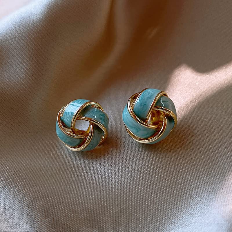 El Regalo Fashion Statement Pastel Blue Enamel Knot Earrings In Gold Tone - 15mm