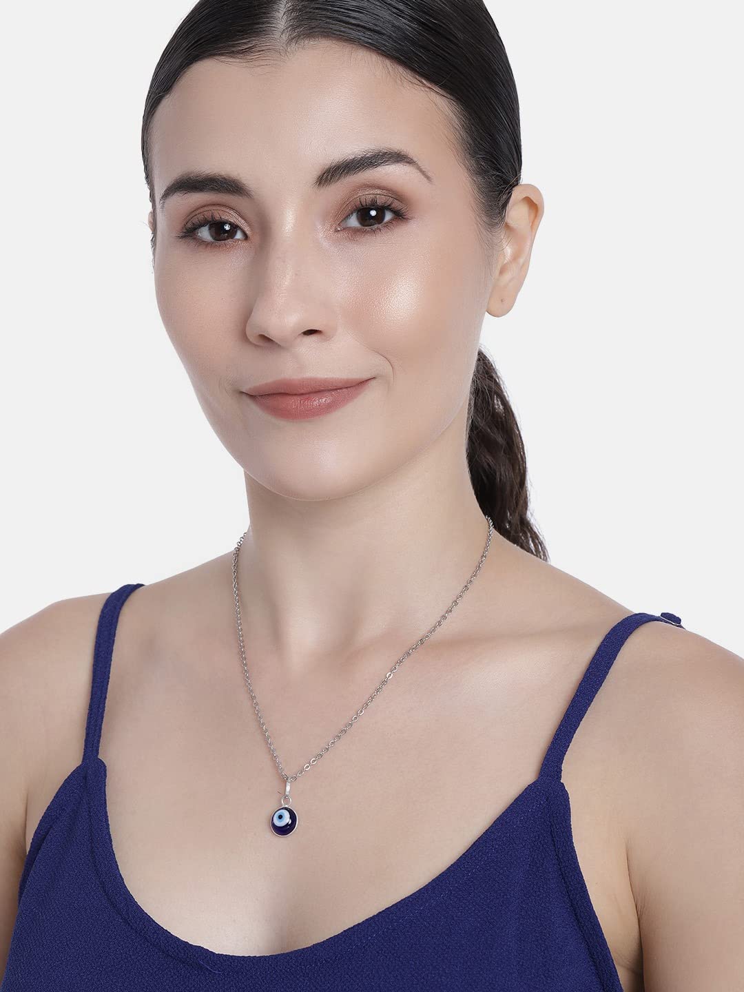 El Regalo Elegant Evil Eye Necklace - Evil Eye Handmade Glass Lamp work Unisex Pendant Necklace for Men, Women, Girls & Boys | Evil Eye Pendant Necklace (Silver)