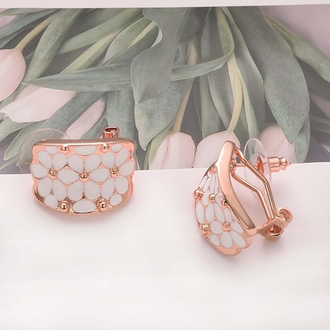 El Regalo Gorgeous Enamel Flower Stud Earrings with Double Lock for Girls & Women | Elegant Contemporary Floral Earrings