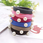 El Regalo Imitation Pearls Elastic Rubber Band Ties Ponytail Holder Scrunchy (Combo Set of 6) | Fancy Rubber Bands for Girls & Women | Fancy Rubber Bands for Hairs (Mixed Dark Colors)