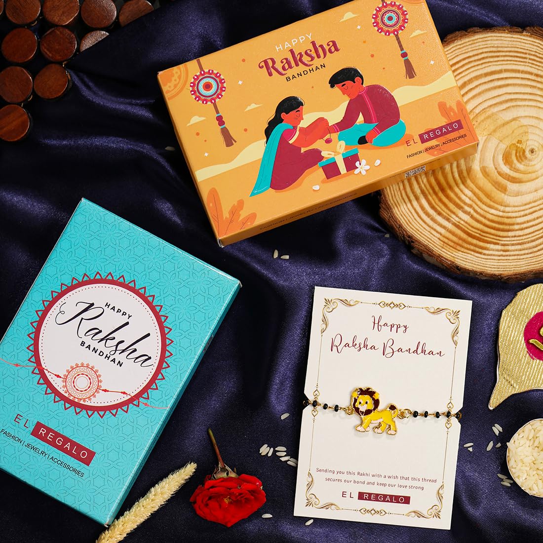 El Regalo Kids Nazaria Rakhi for Little Brother - Cute Chrams Nazaria Rakhis for Babies/Toddlers with shagun, Rakhi Message Card in Rakhi Gift Box (Lion)