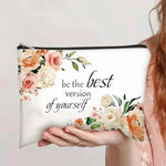 El Regalo 1 PC Canvas Cosmetic Bags Makeup Bags Travel Toiletry Pouch/ 10 x 7.5 inch Inspirational Gifts for Women Motivational Quotes Makeup Bag for Women Girls (Be The Best Version of Yourself)