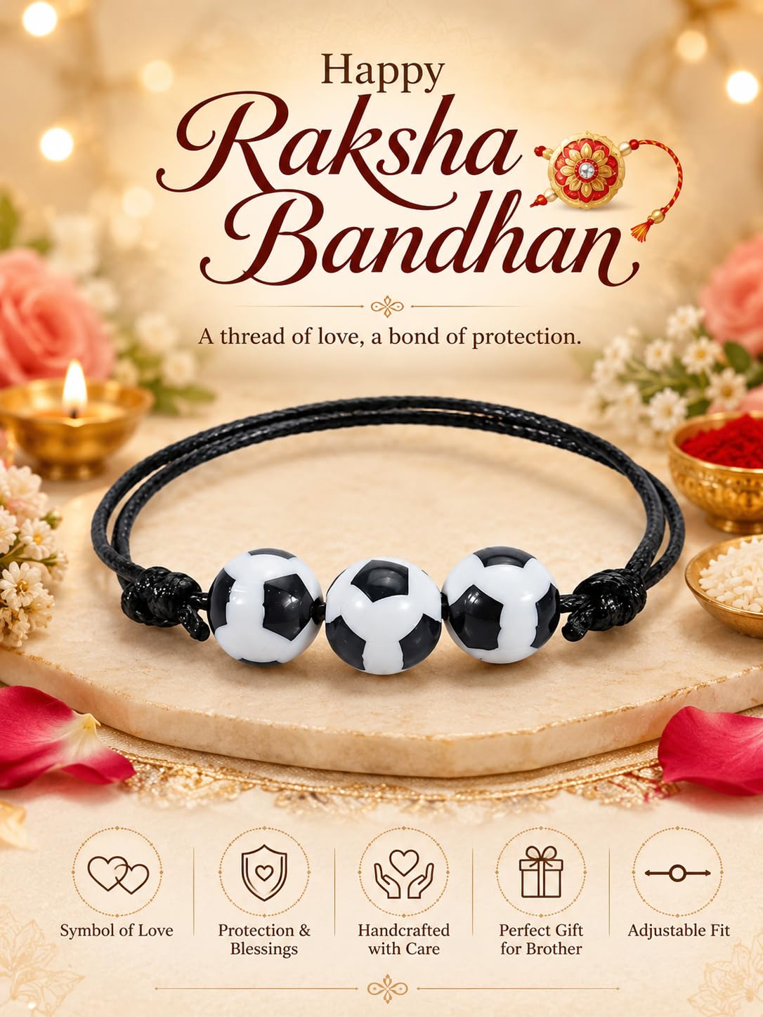 El Regalo 1PC Rakhi for Kids | Sports Balls Bracelet Rakhi for Brother- Rakhi for Sports Lover Bhai with Roli-Chawal Shagun, Message Card in Rakhi Gift Box for Kids/Adults (Option-8)
