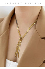 El Regalo 2-Strand Flat Snake Chain with Camellia Flower- Stainless Steel Herringbone Flower Tassel 2 Layered Chain Necklace