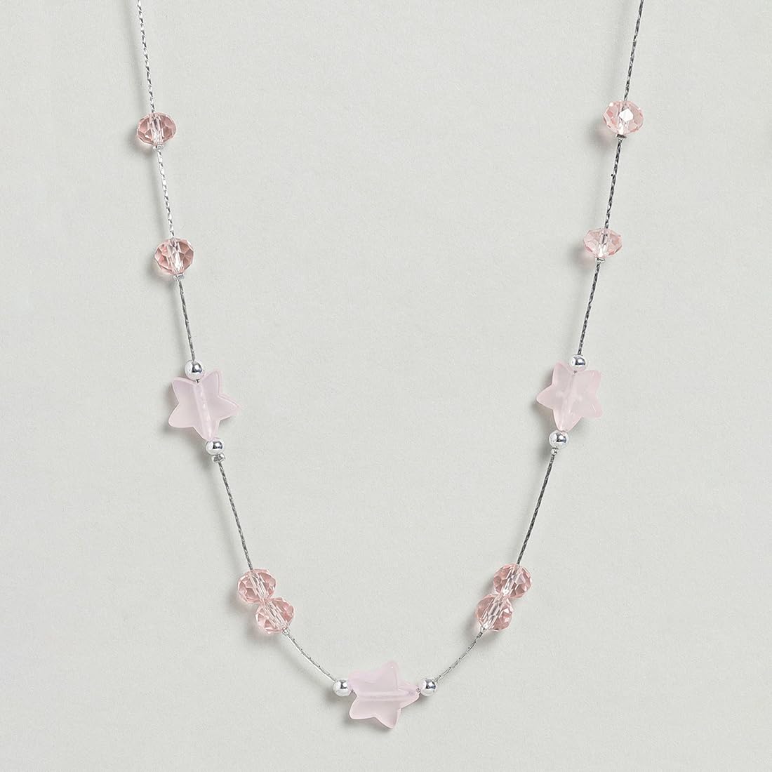 El Regalo 2PCs Crystals Beads Necklace & Earrings Jewelry Set for Kids/Girls & Teens - Shimmering/Matt Crystal Beads Fancy Jewelry Set (Pink Stars)