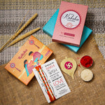 El Regalo 2PCs Red & Yellow Moli Thread Rakhi Combo Set for Brother- Auspicious OM, Ganesha, Satiya, Lion etc. Mauli Rakhi with Roli Chawal Shagun, Message Card in Rakhi Gift Box (Option-5)