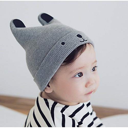 El Regalo 1 PC Kids Soft Caps | Beanie Earflaps Little Girl Boy Colorful Cartoon Bear Warm Knit Hat (1-3 Years) (Grey)
