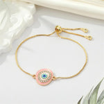 El Regalo 1PC Evil Eye Adjustable Bracelet for Girls & Women- Zircon Evil Eye Chain Bracelet- Valentines Day Gift for Her (Pink Evil Eye)