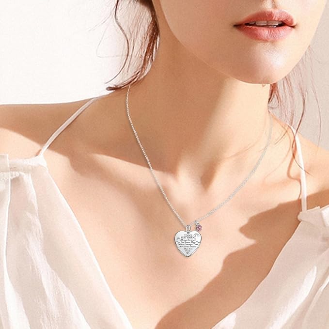 El Regalo "To My Best Friend/To My Bestie Heart Pendant Necklace for Kids, Girls, Women - Stainless Steel, Anti-Tarnish, Waterproof, CZ Charm & Butterfly Embellished Necklace (To My Best Friend)