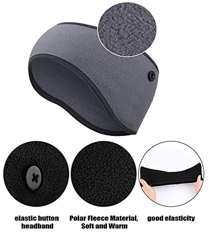 El Regalo 2PCs Winter Ear Warmer Headband with Buttons for Masks- Elastic Headband Winter Headband Full Cover Ear Muff Headband for Yoga Outdoor Sports Activities for Men & Women (Grey & Blue)