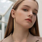 El Regalo Womens Stainless Steel Gold Long Tassel Dangle Drop Front Back Earrings- Hypoallergenic Fringe Drop Sleek Metal Chain Wedding Bridesmaid Earrings