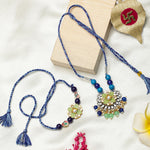 El Regalo Designer Bhaiya- Bhabhi Rakhi Luma/Lumba Set- Kundan, Pearls Rakhi with Roli Chawal in Gift Box- Luma Convertible into Necklace (Option-9)