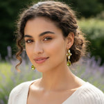 El Regalo Vintage Green Drop Earrings with Imitation Pearl Accents for Women - Antique Boho Gold Dangle Earrings with Beveled Green Crystal & Pearly White Wild Pearls | Elegant Party & Festive Jewelry