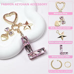 El Regalo Personalized Glitter Initial Letter Keychain for Girls & Women - Cute Pink Resin Alphabet Keyring with Heart & Star Charms - Fancy Luxury Bag Accessory & Birthday Gift (Letter L)