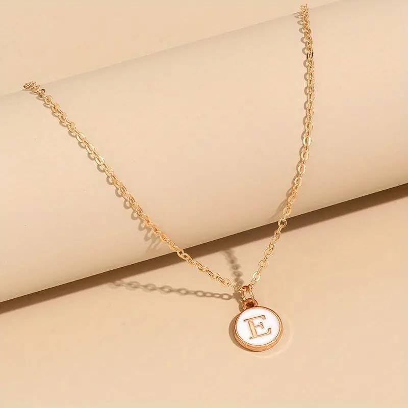El Regalo Personalized Name Initial Letters Pendant Necklace-Enamelled Name Initials Pendant with Stainless Steel Chain (E),Gold