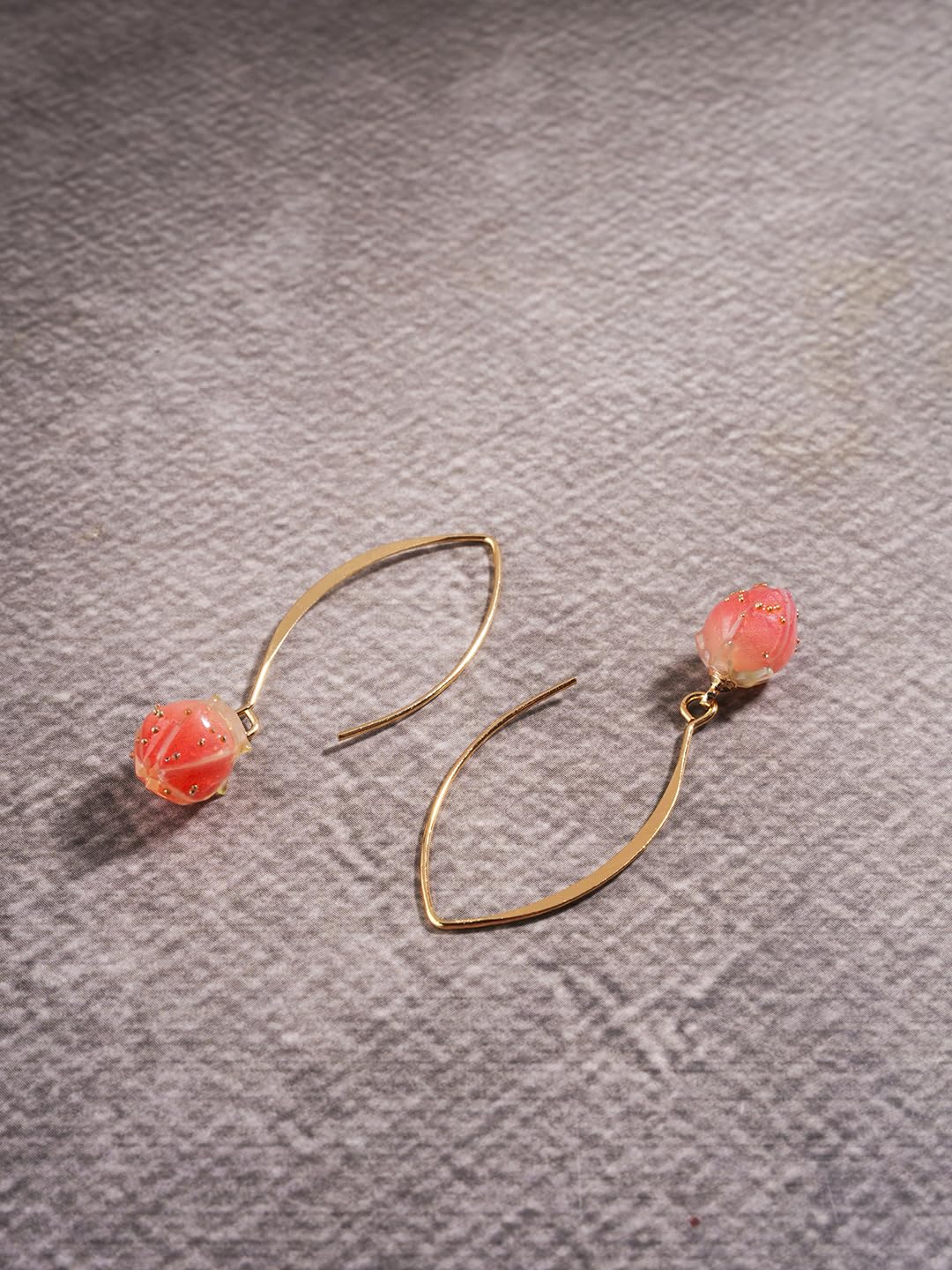El Regalo Cute & Elegant Flower Bud Drop Long Hook Earrings- Super Elegant & Classy Gradient Color Flower Bud Earrings for Girls & Women, Contemporary Design (Fire Orange)