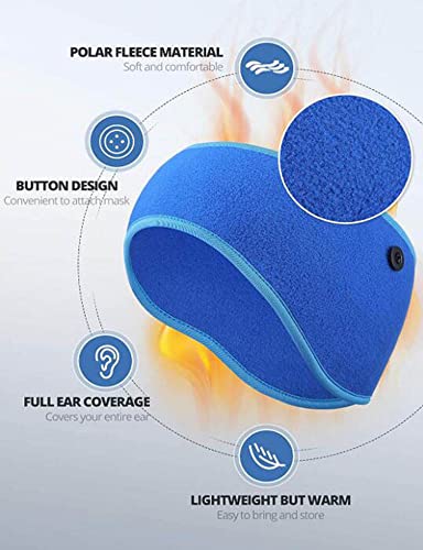 El Regalo 2PCs Winter Ear Warmer Headband with Buttons for Masks- Elastic Headband Winter Headband Full Cover Ear Muff Headband for Yoga Outdoor Sports Activities for Men & Women (Red & Blue)