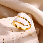 El Regalo Stainless Steel Oil Drip Enamel Finger Ring for Girls & Women- Fancy, Contemporary Adjustable Irregular Finger Rings (Cream)