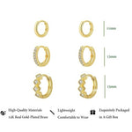 El Regalo 3 Pairs Dainty 14K Gold Plated Huggie Hoop Earrings - Small CZ Hoop Earrings Set for Women & Girls, Cartilage & Tragus Earrings (Style-2)