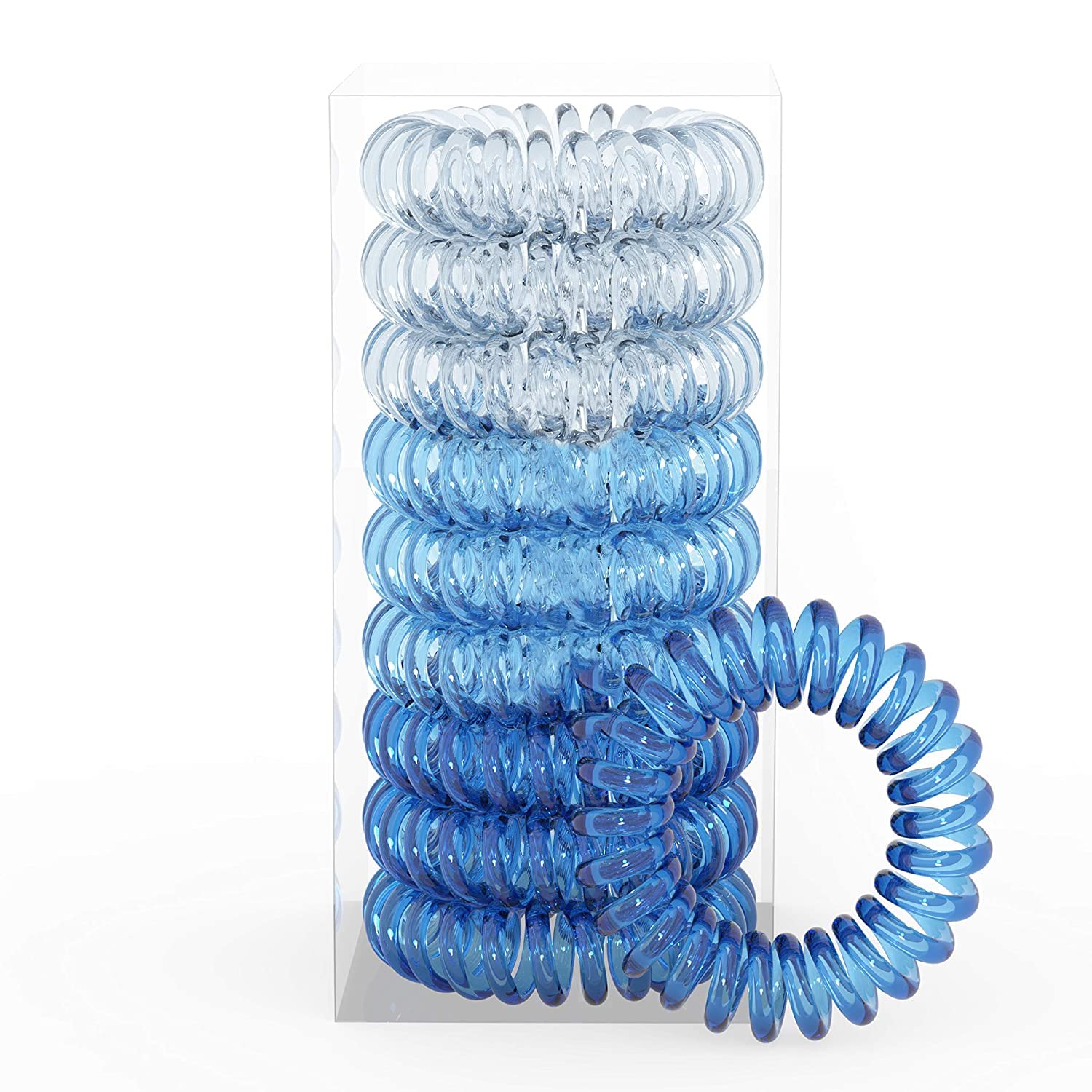 El Regalo 9 Pcs Spiral Hair Ties, No Crease Coil Ties, Phone Cord Ties for Thick Hair - Ponytail Holder Elastics for Kids/Girls/Women (Ocean Blue Shades)